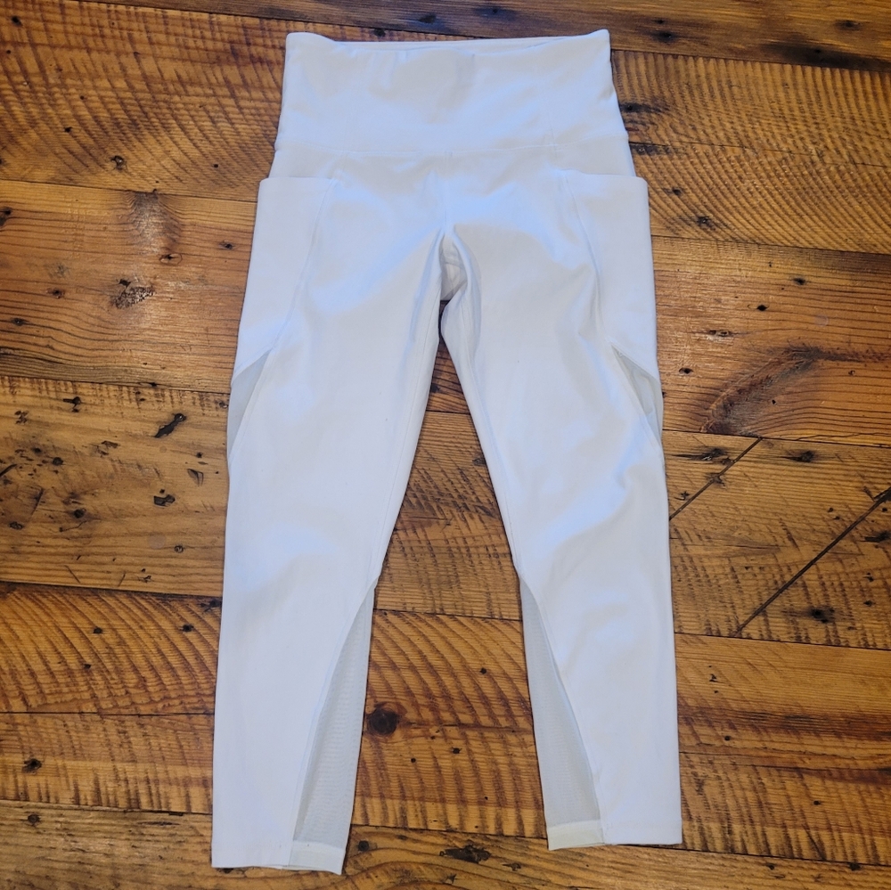 White Athleta Leggings With Mesh Cutouts